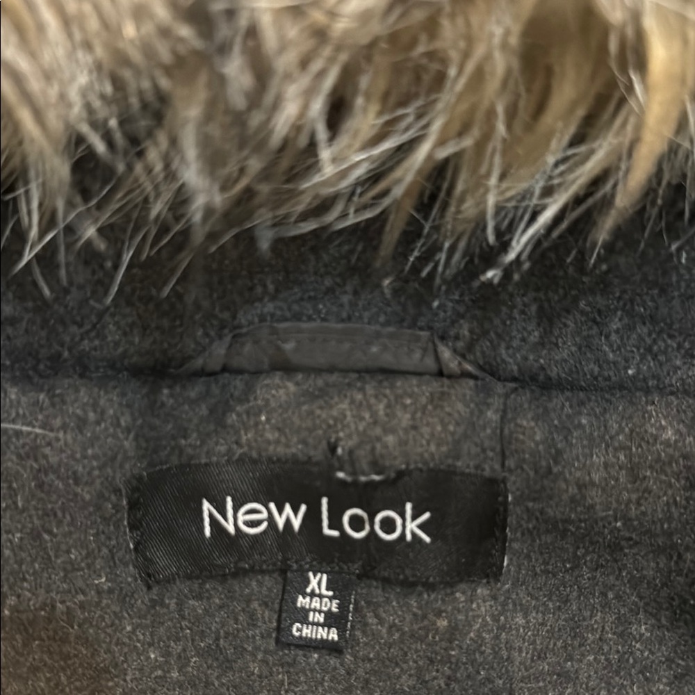 Women's Double-Breasted Gray Jacket with Faux Fur Trim - Picture 5 of 5